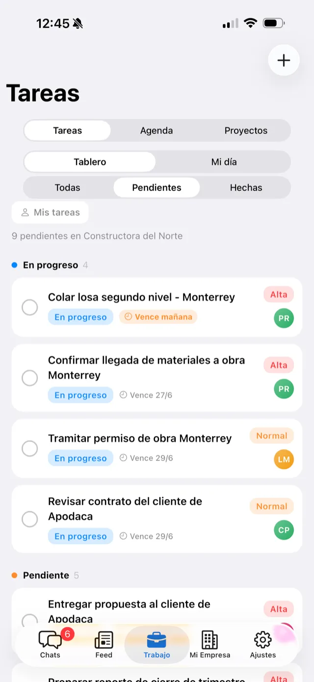 Tareas con responsable, fecha y prioridad